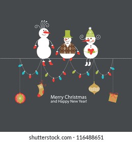 Greeting card, Christmas card with cute snowmen