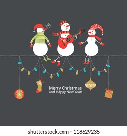 Greeting card, Christmas card with cute snowmen