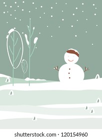Greeting card, Christmas card with cute snowmen tree vector