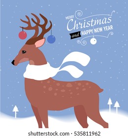 Greeting card with Christmas deer. Vector Illustration