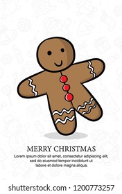 greeting card christmas with doll vector and background cartoon illustration, design poster or banner