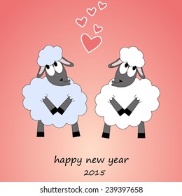 Greeting card. Christmas drawing. Vector illustration. Lovers of lamb.