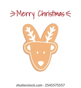 Greeting card with christmas gingerbread Deer. Holiday hand drawn poster. Merry christmas and happy new year