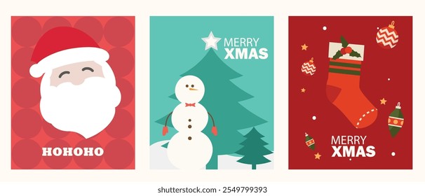 Greeting Card Christmas, happy new year and merry christmas, santa claus, snowman