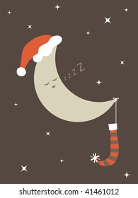 greeting card with christmas moon with stocking ready for santa