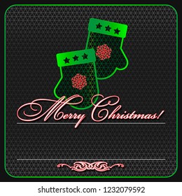 Greeting card for christmas. Neon and grid.
