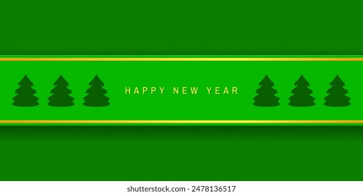 Greeting card for Christmas and New Year. Green ribbon with fir tees. Vector illustration