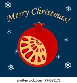 Greeting card with Christmas. Pomegranate vector graphics