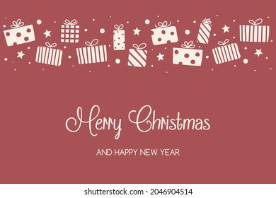 Greeting card with Christmas present boxes and wishes. Vector