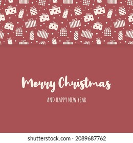 Greeting card with Christmas present boxes and wishes. Vector