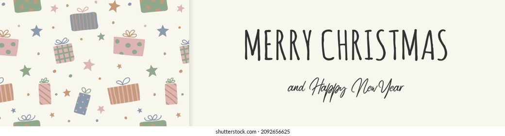 Grußkarte mit Weihnachtsgeschenkbox und Wünschen. Vektorgrafik