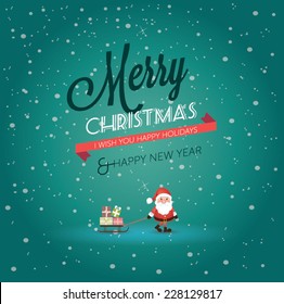 Greeting card, Christmas card with Santa Claus. Vector illustration