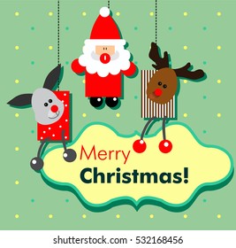 Greeting card, Christmas card with Santa Claus ,deer and decorative elements
