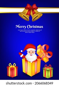 greeting card for christmas with santa clause and gift box