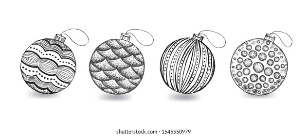 Greeting card. Christmas toys. Hand drawn illustration.