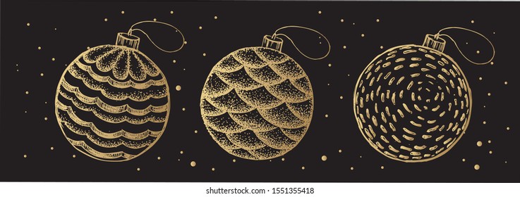 Greeting card. Christmas toys. Hand drawn illustration.