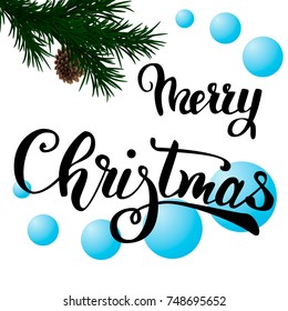 Greeting card with christmas tree and calligraphic sigh Merry Christmas.