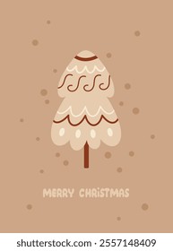 Greeting card with Christmas tree. Christmas card. Hand draw vector illustration in flat style	