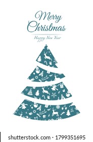 greeting card with a Christmas tree, made from a set of Christmas elements
