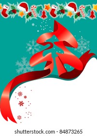 Greeting card with Christmas tree made of ribbon