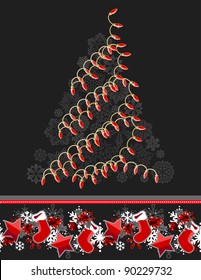 Greeting card with Christmas tree made of electric garland