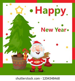 greeting card with a Christmas tree for the new year