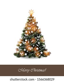 Greeting card with christmas tree on white background 