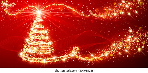 Greeting Card Christmas Tree Red. Vector Illustration