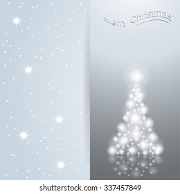 Greeting Card. Christmas Tree, Stars and Winter Background. Illustration  Vector Eps10.