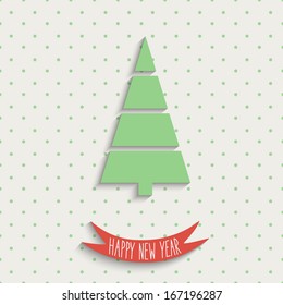 Greeting Card with Christmas Tree and text Happy New Year. Winter template. Vector illustration. EPS10. 