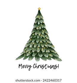 Greeting card with Christmas tree and text Merry Christmas