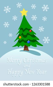 Greeting card with a christmas tree. Vector illustration