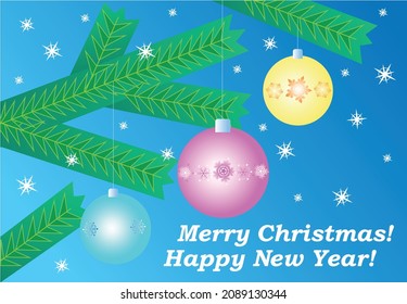 Greeting card Christmas tree vector illustration. Merry Christmas! Happy New Year! Poster winter holiday design
