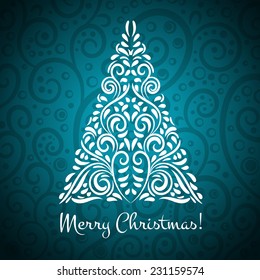 Greeting card with christmas tree. Vector eps 10.