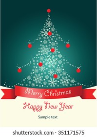 Greeting Card with Christmas tree. Vector illustration