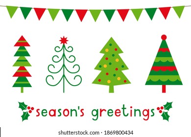 Greeting card with Christmas trees and decoration