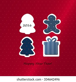 Greeting Card with Christmas Trees and text Happy New Year. 