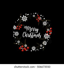 Greeting card with Christmas wreath. Vector illustration.
