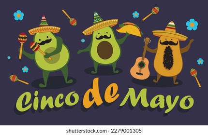 Greeting card for Cinco De Mayo (Fifth of May) on dark backgroun