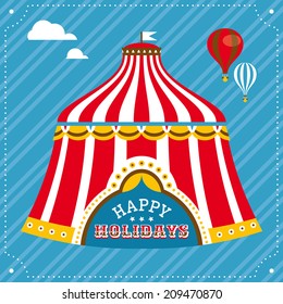 Greeting card with circus tent vector illustration