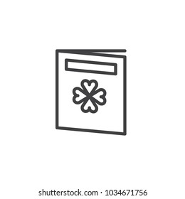 Greeting card with clover outline icon. linear style sign for mobile concept and web design. St. Patrick's Day gift simple line vector icon. Symbol, logo illustration.