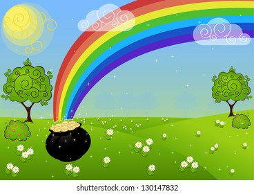 greeting card with clovers and pot of gold St. Patrick's Day