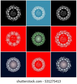 Greeting card collection of xmas decorative wreath with paper snowflakes
