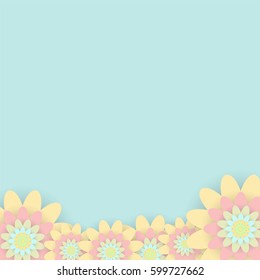 Greeting card with colored flowers. Invitation card for wedding, birthday and other holiday. Spring is coming. Vector illustration.