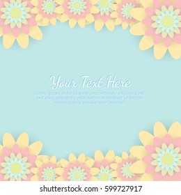 Greeting card with colored flowers. Invitation card for wedding, birthday and other holiday. Spring is coming. Vector illustration.
