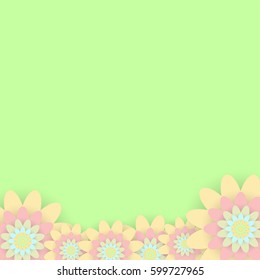 Greeting card with colored flowers. Invitation card for wedding, birthday and other holiday. Spring is coming. Vector illustration.