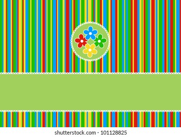 greeting card with colored flowers on a striped background