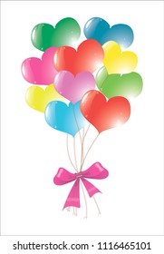 Greeting card. Colorful balloons tied with a bow.Congratulation. Isolated, white. Vector