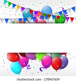 Greeting card with colorful balloons and triangle flags