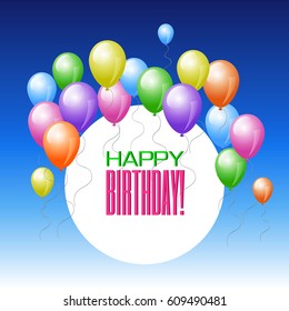 Greeting card with colorful balloons. Vector illustration.